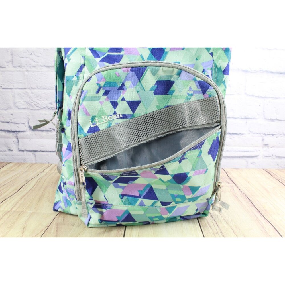LL Bean Big Kids Citron Geo Polyester Deluxe Book Pack 37L Print School Backpack - Picture 7 of 12